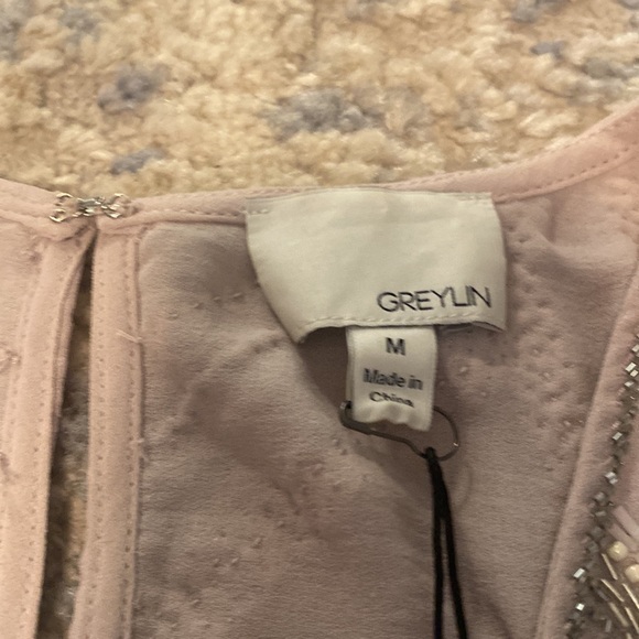 Pale pink and tweed beaded Greylin dress size medium - Picture 2 of 7